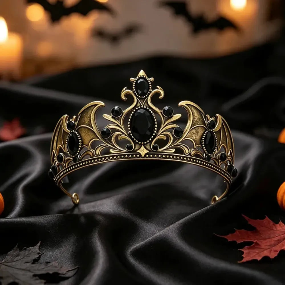 Gothic Bat Wing Tiara Rhinestone Crown for Dark Weddings-MoonChildWorld