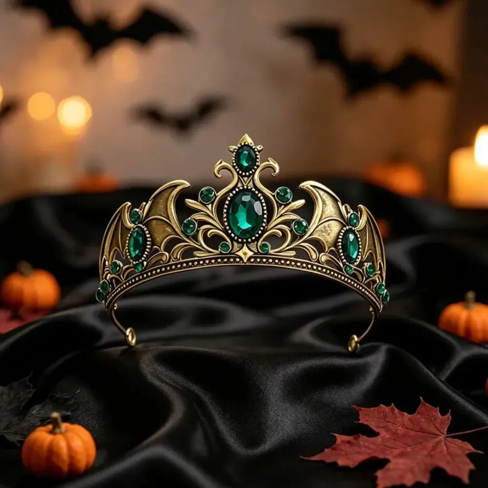 Gothic Bat Wing Tiara Rhinestone Crown for Dark Weddings-MoonChildWorld