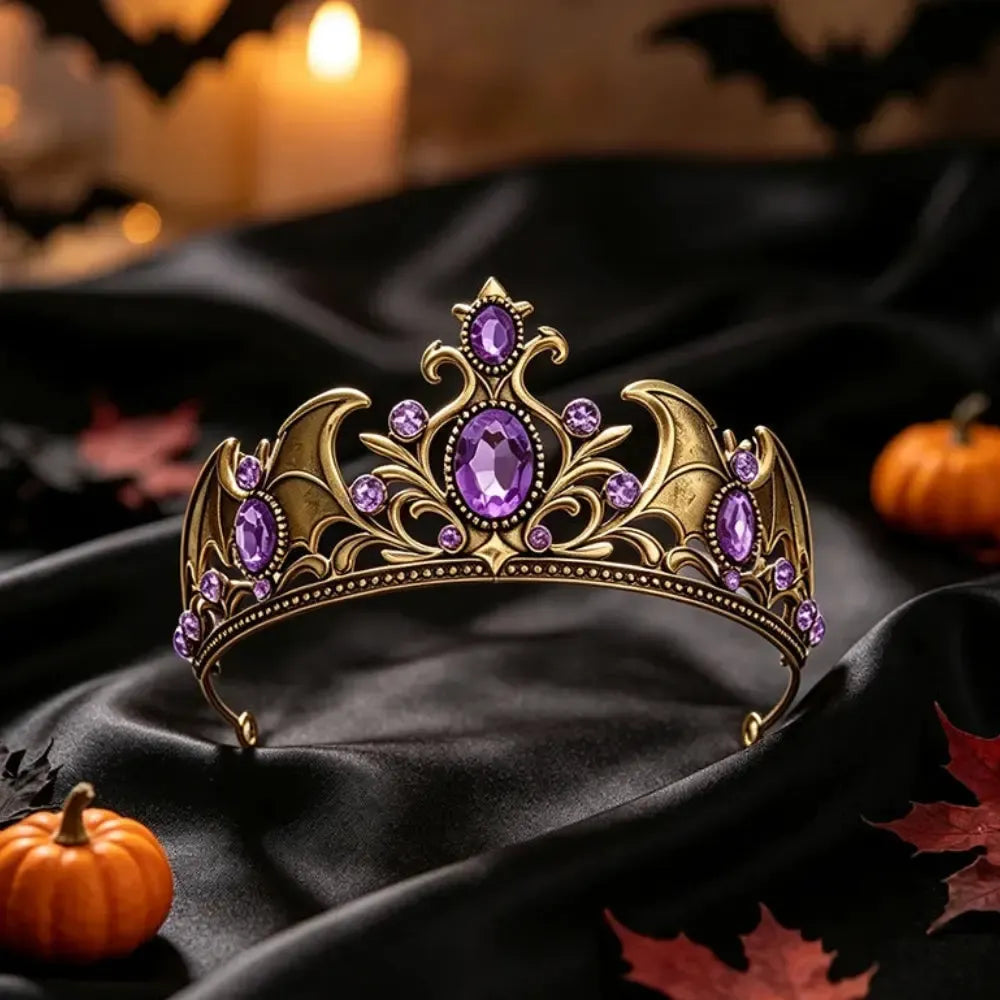 Gothic Bat Wing Tiara Rhinestone Crown for Dark Weddings-MoonChildWorld