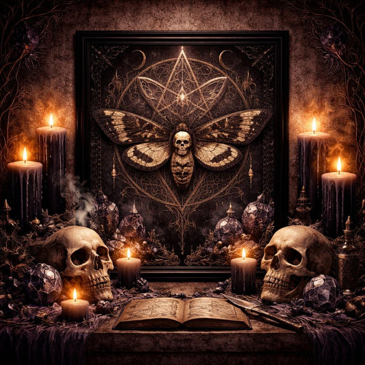 Halloween Gothic Death Moth Art - Witchy Black Framed Canvas Wall Decor for Dark academia-MoonChildWorld