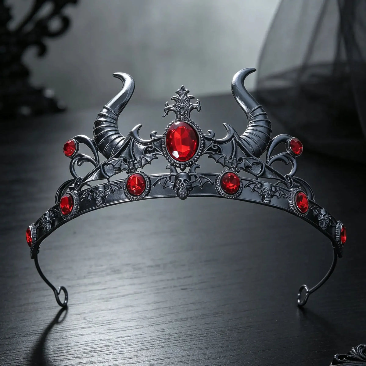 Bat detailing on the gothic devil horn tiara