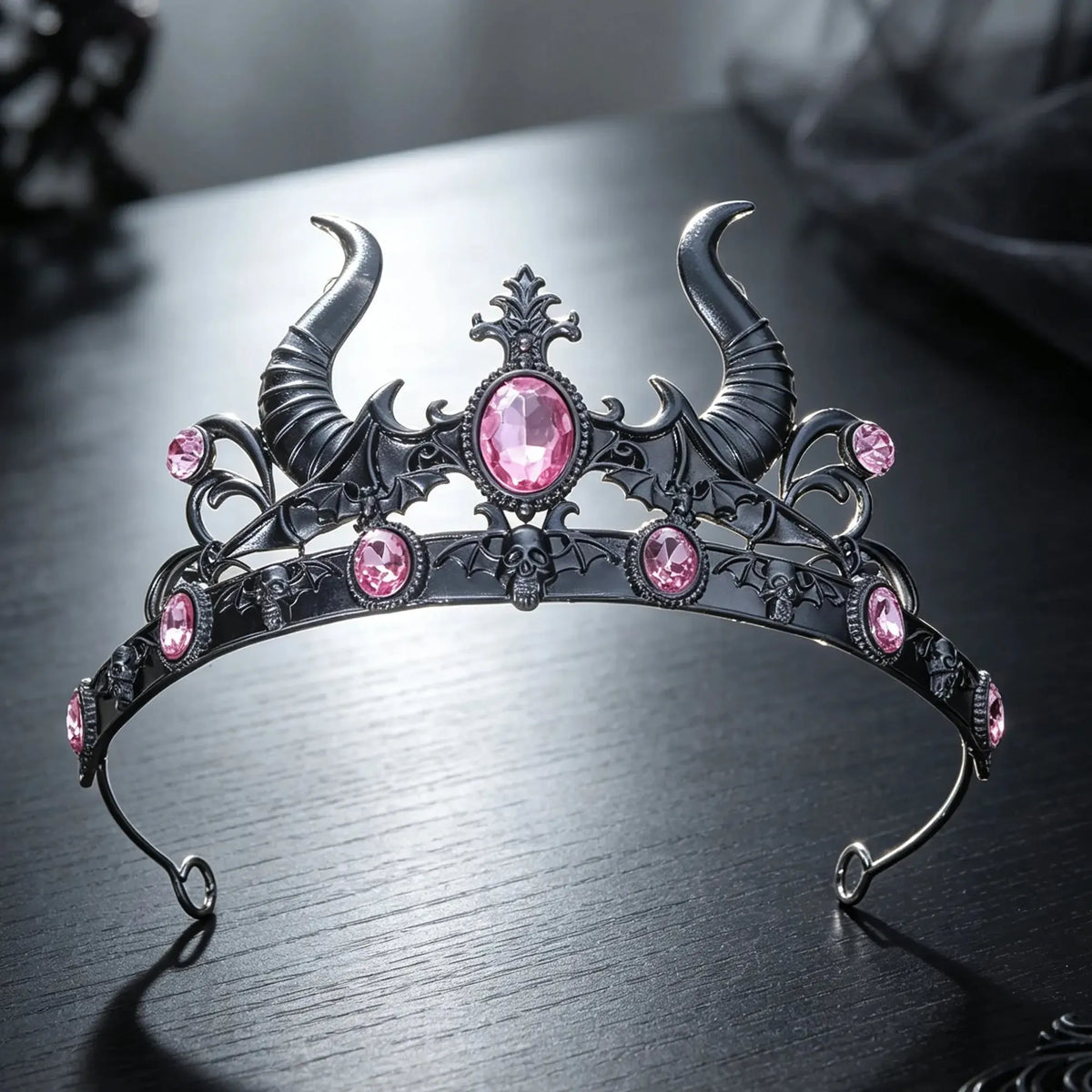 Close-up of the skull detail on the devil horn crown