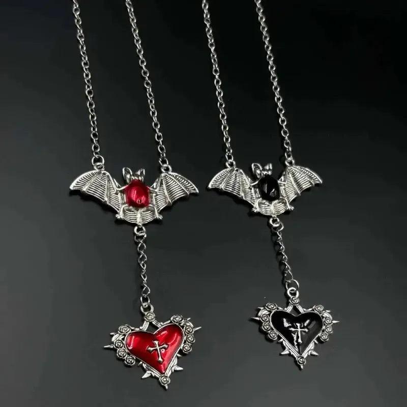 Halloween Gothic Punk Bat Thorn Heart Necklace Witch Jewelry-MoonChildWorld