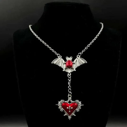 Halloween Gothic Punk Bat Thorn Heart Necklace Witch Jewelry-MoonChildWorld