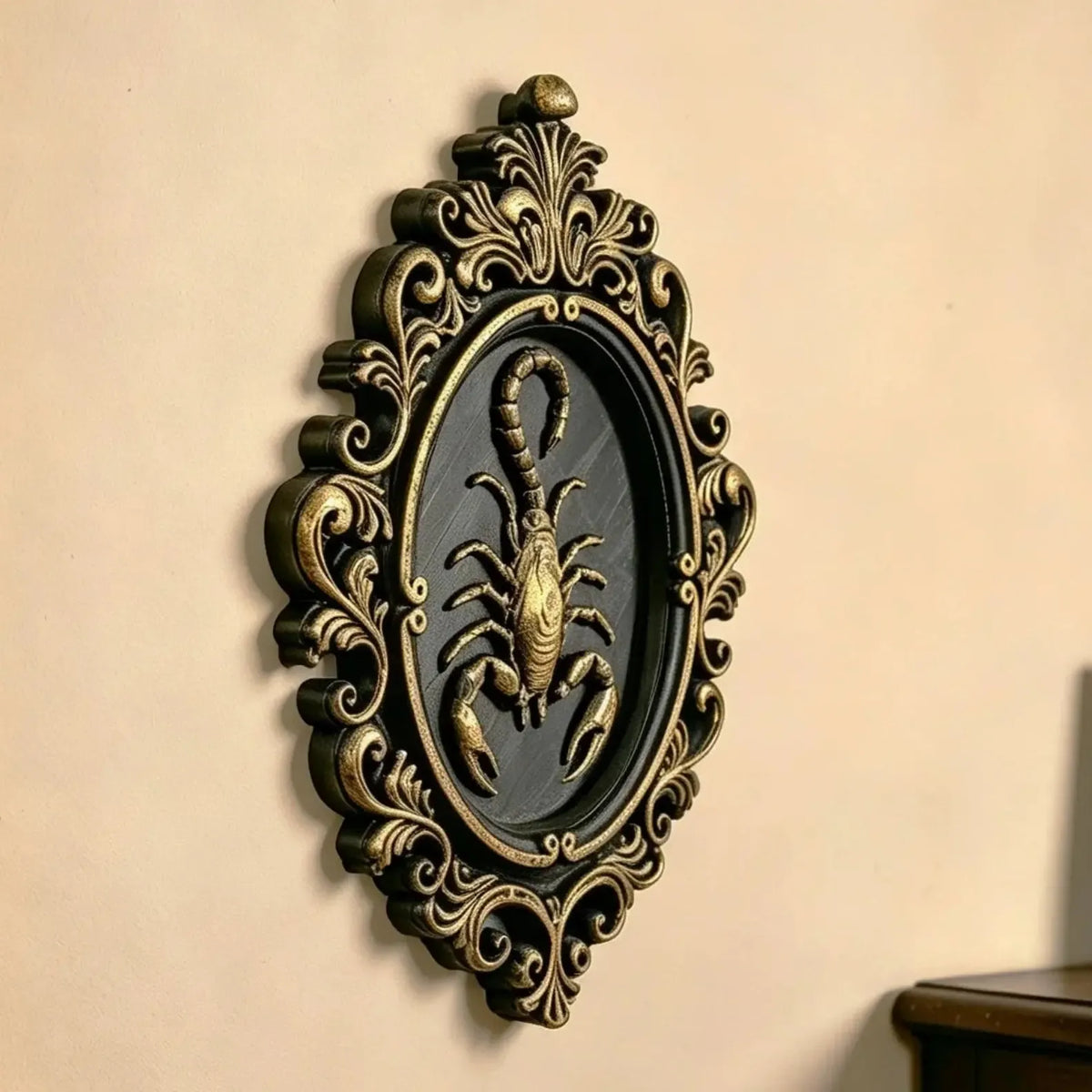 Occult scorpion wall decor shown at an angle