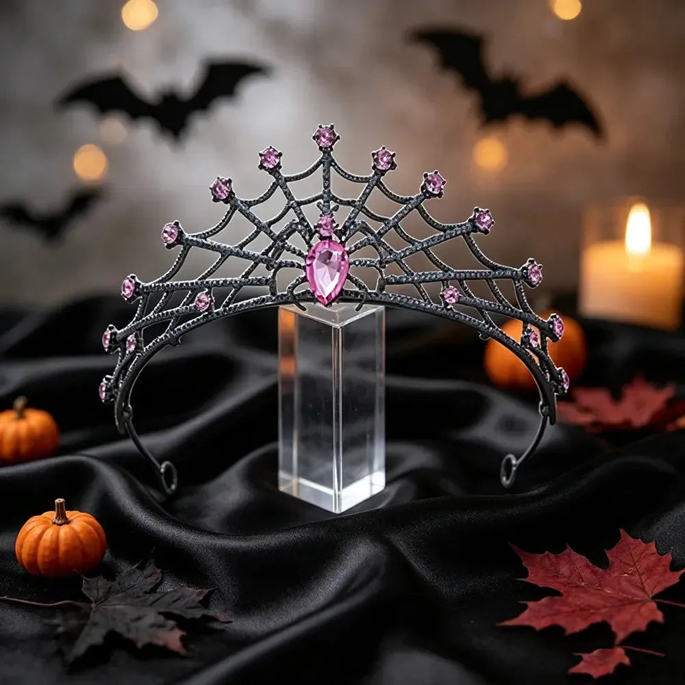 Gothic Spider Web Crown Rhinestone Halloween Tiara-MoonChildWorld