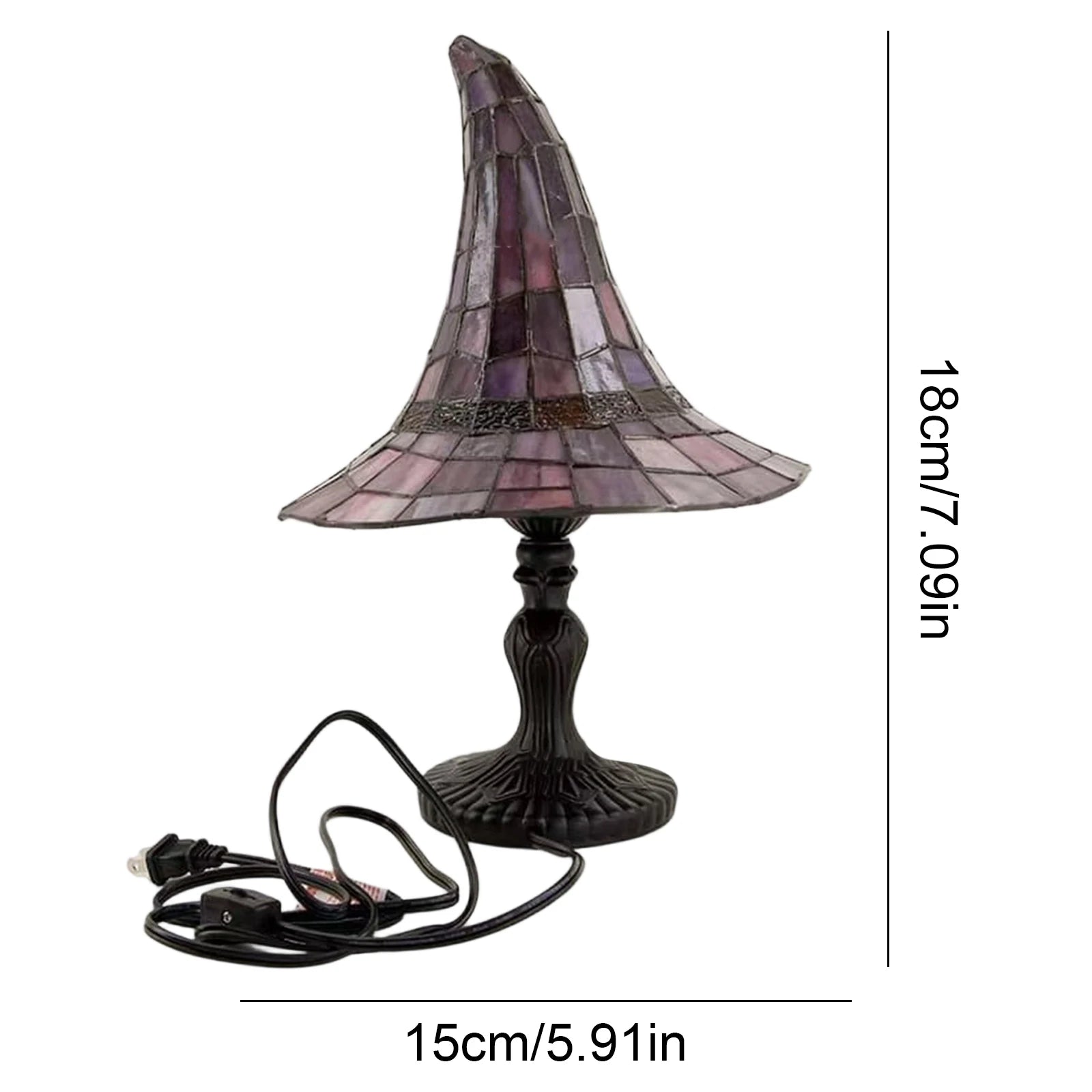 Witch hat night light size chart 18cm height 15cm base width