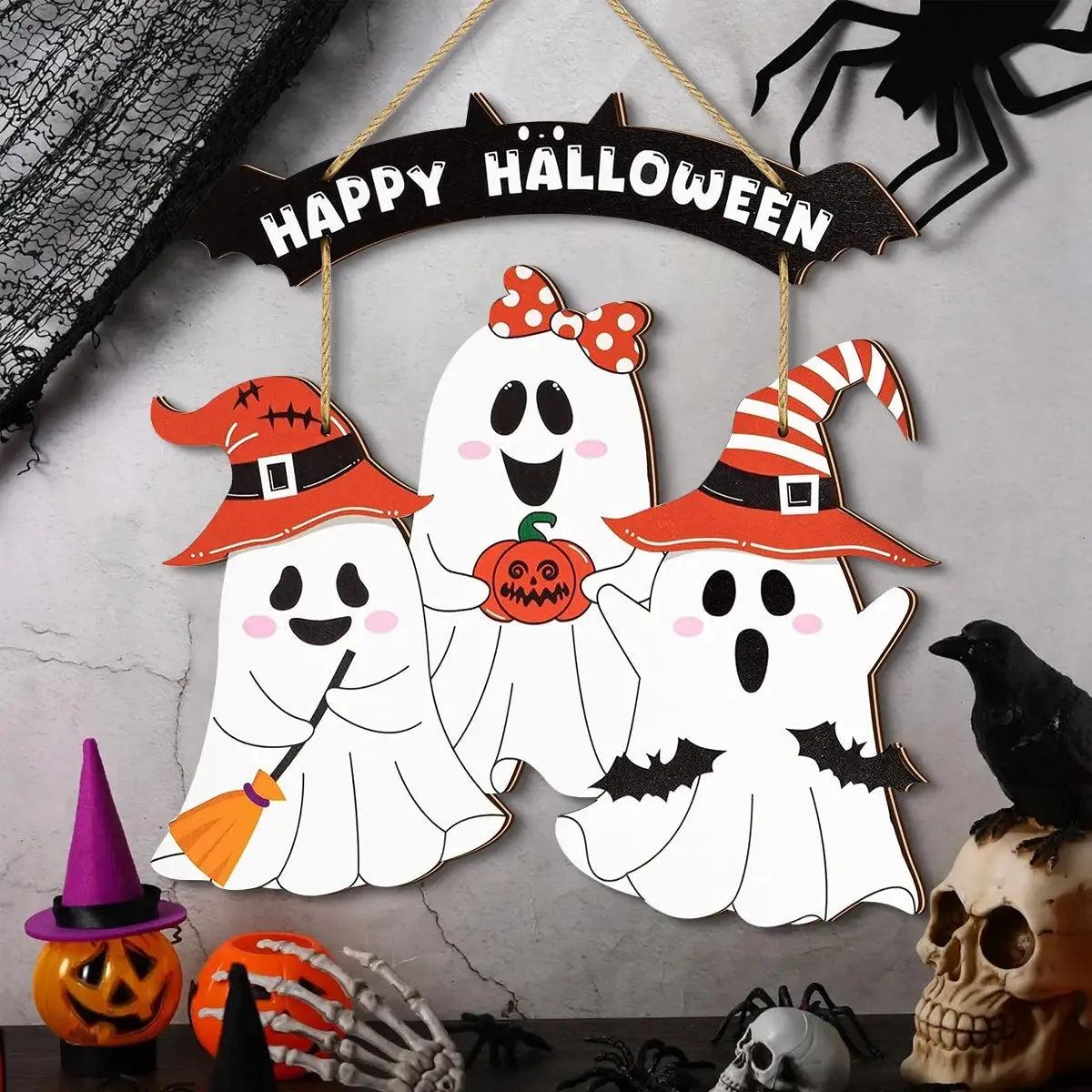 Halloween Hanging Decoration - Adorable Ghosts Welcome Sign - Witchy Wooden Sign for Witch Home Decor-MoonChildWorld