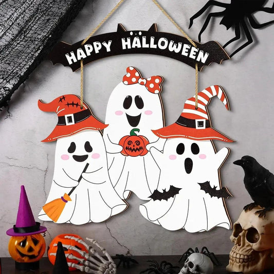 Halloween Hanging Decoration - Adorable Ghosts Welcome Sign - Witchy Wooden Sign for Witch Home Decor-MoonChildWorld