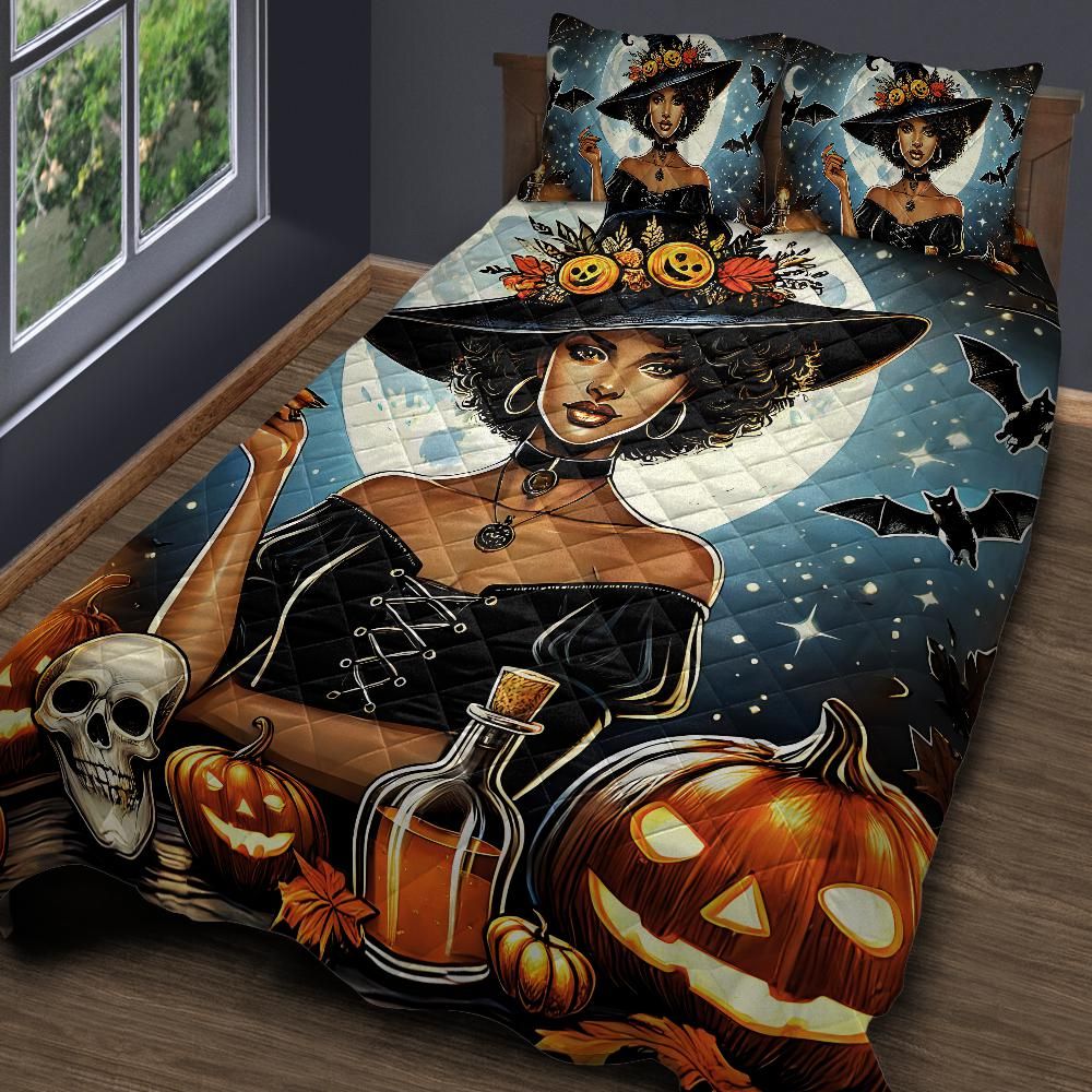 Halloween Moon Witch Quilt Bedding Set for Witchcraft Home Decor-MoonChildWorld