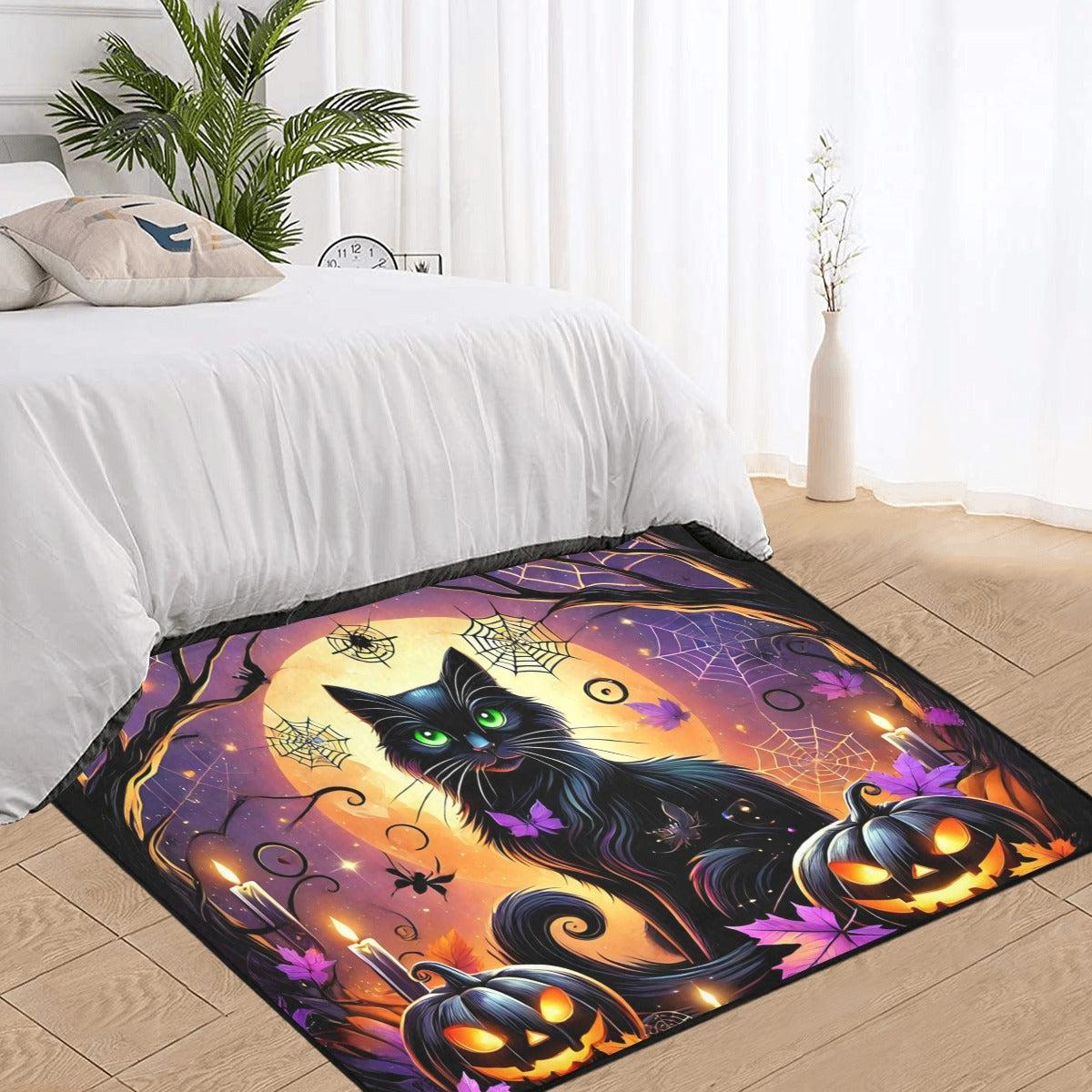 Halloween Pumpkin Black Cat Area Rug Spooky Carpet Witchy Rug-MoonChildWorld