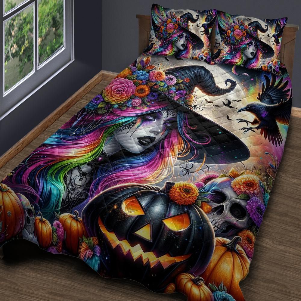 Halloween Pumpkin Gothic Witch Quilt Bedding Set-MoonChildWorld