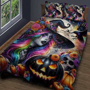 Halloween Pumpkin Gothic Witch Quilt Bedding Set-MoonChildWorld