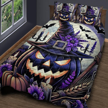 Halloween Pumpkin Witchy Quilt Bedding Set-MoonChildWorld