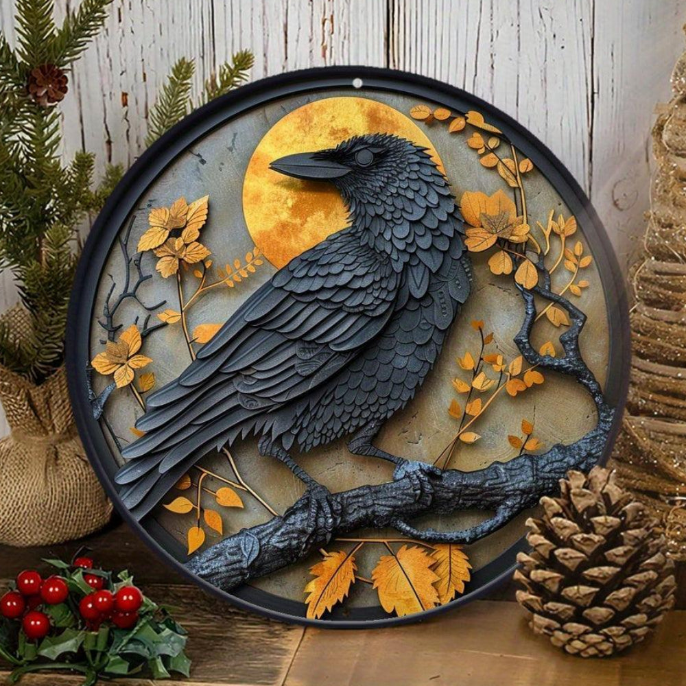 Halloween Raven Metal Sign Crow Gothic Decor-MoonChildWorld