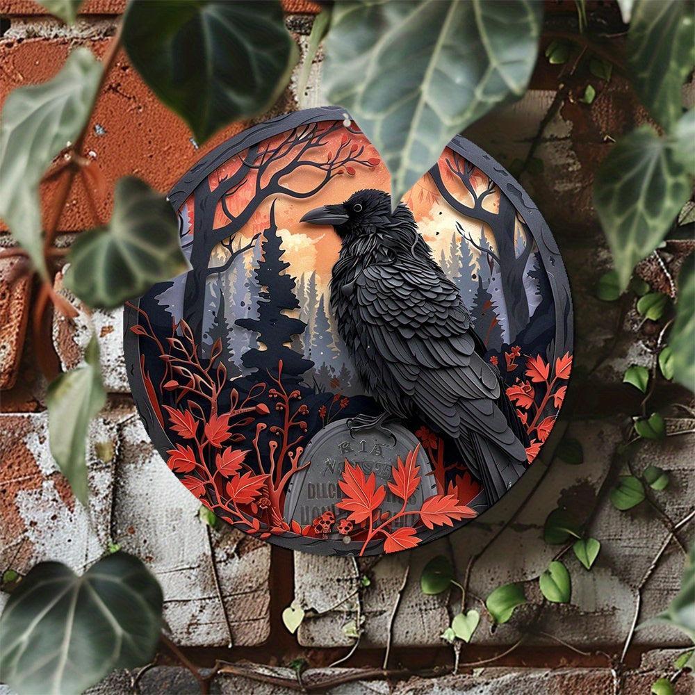 Halloween Raven Metal Sign Witchy Crow Gothic Decor-MoonChildWorld