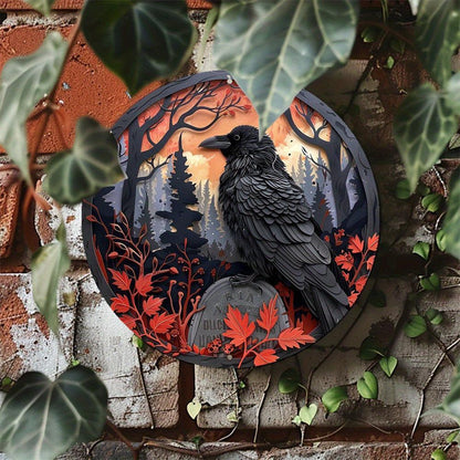 Halloween Raven Metal Sign Witchy Crow Gothic Decor-MoonChildWorld