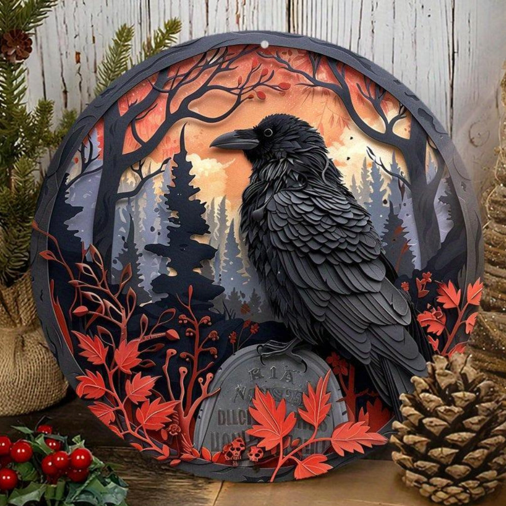 Halloween Raven Metal Sign Witchy Crow Gothic Decor-MoonChildWorld