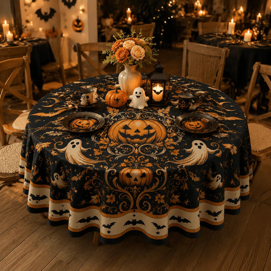 Halloween round tablecloth with full coverage spooky decor