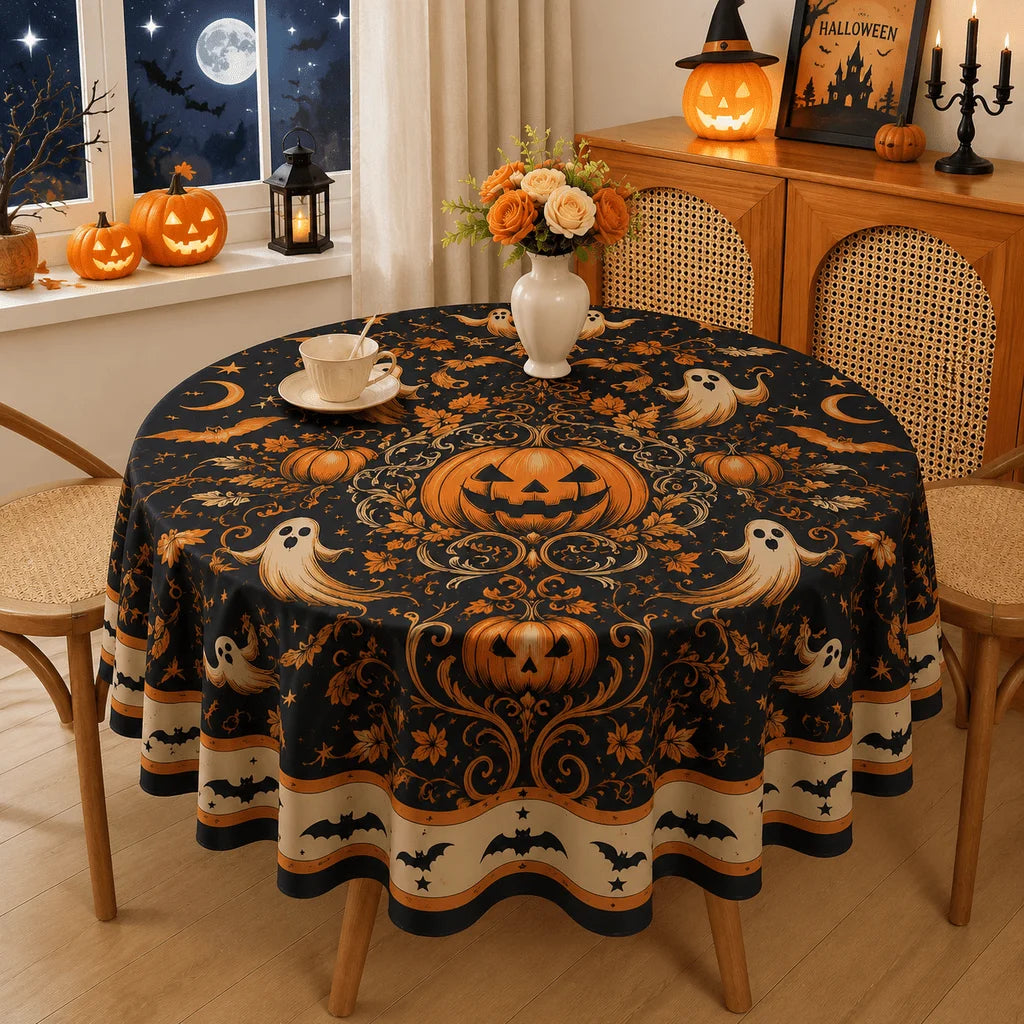 Halloween round tablecloth with full coverage spooky decor