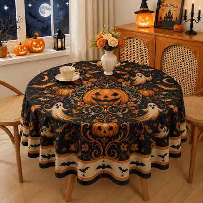Halloween round tablecloth with full coverage spooky decor
