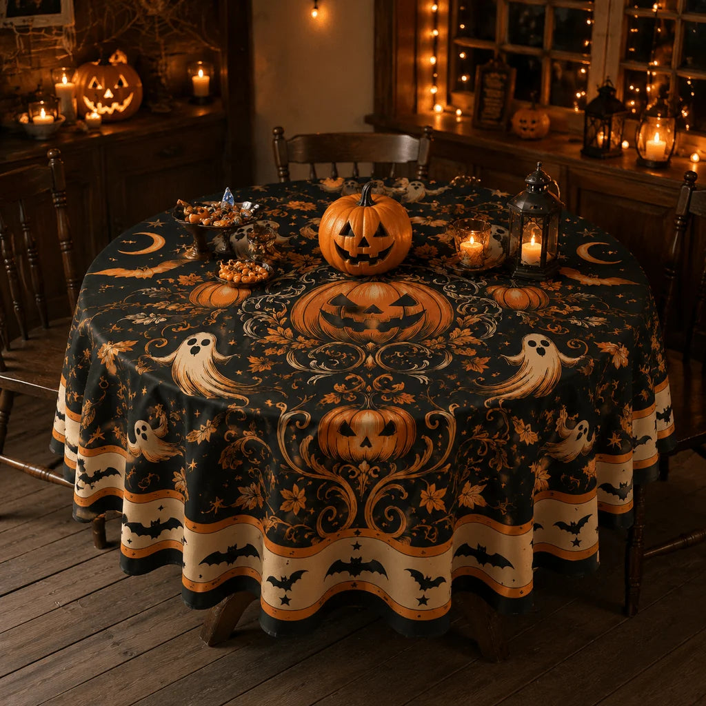 Halloween round tablecloth with full coverage spooky decor