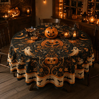 Halloween round tablecloth with full coverage spooky decor