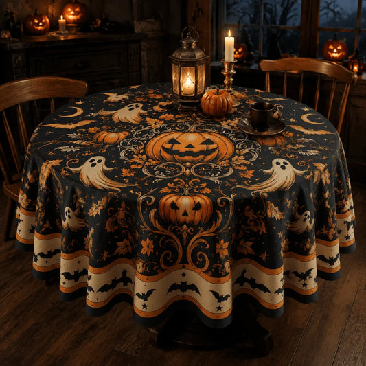 Halloween round tablecloth with full coverage spooky decor