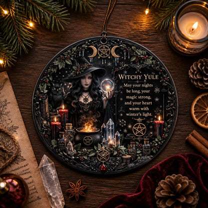 Halloween Style Yule Witch Ceramic Ornament – Gothic Christmas Tree Decor Dark Christmas Ornament_mockup_3.webp