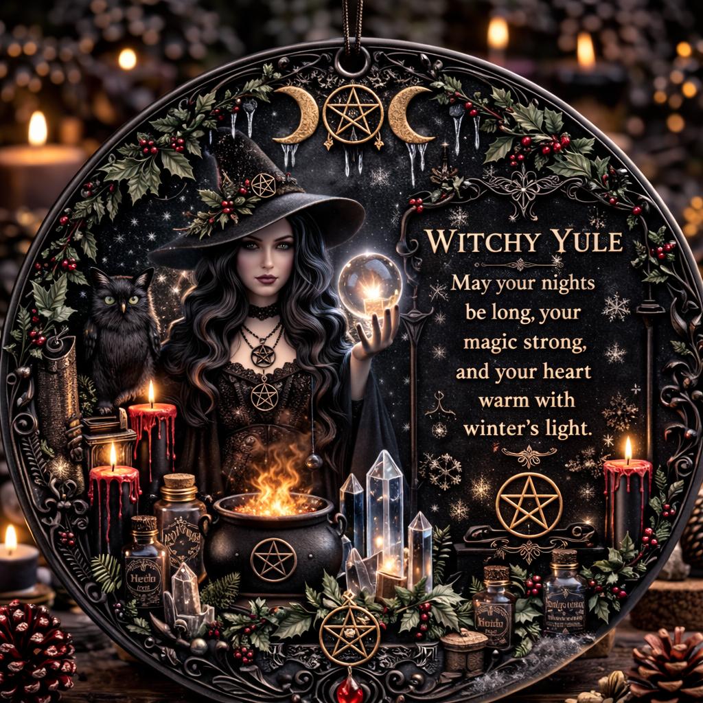 Halloween Style Yule Witch Ceramic Ornament – Gothic Christmas Tree Decor Dark Christmas Ornament-MoonChildWorld