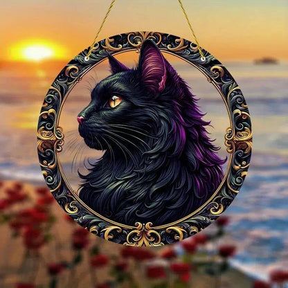 Halloween Suncatcher Black Cat Witch Acrylic Sign-MoonChildWorld