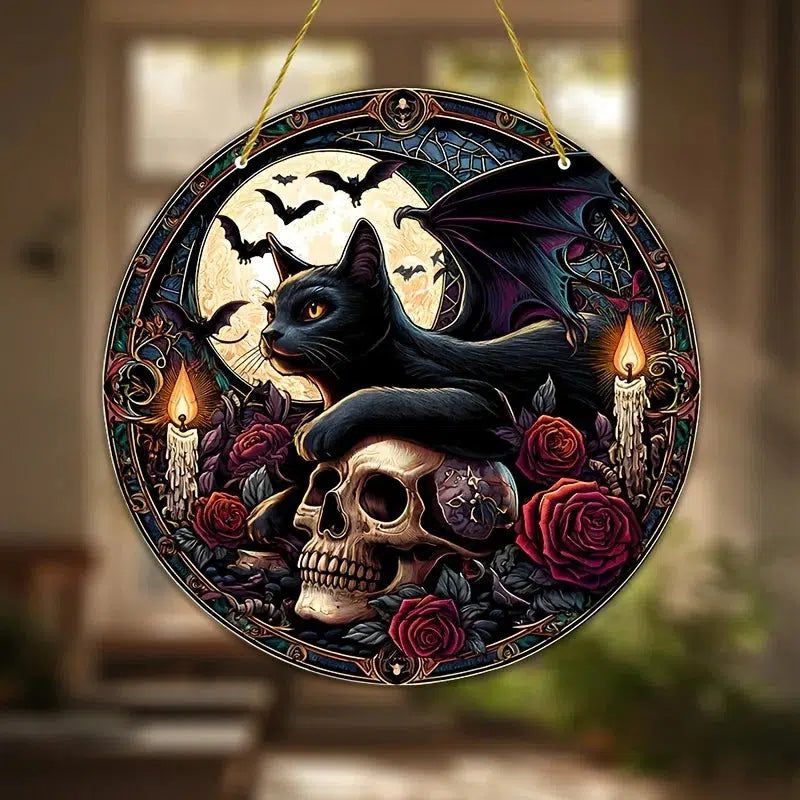 Halloween Suncatcher Black Cat Witch Acrylic Sign-MoonChildWorld