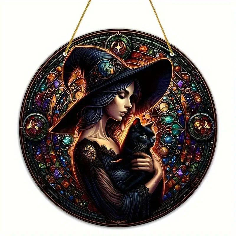 Halloween Suncatcher Black Cat Witch Acrylic Sign-MoonChildWorld
