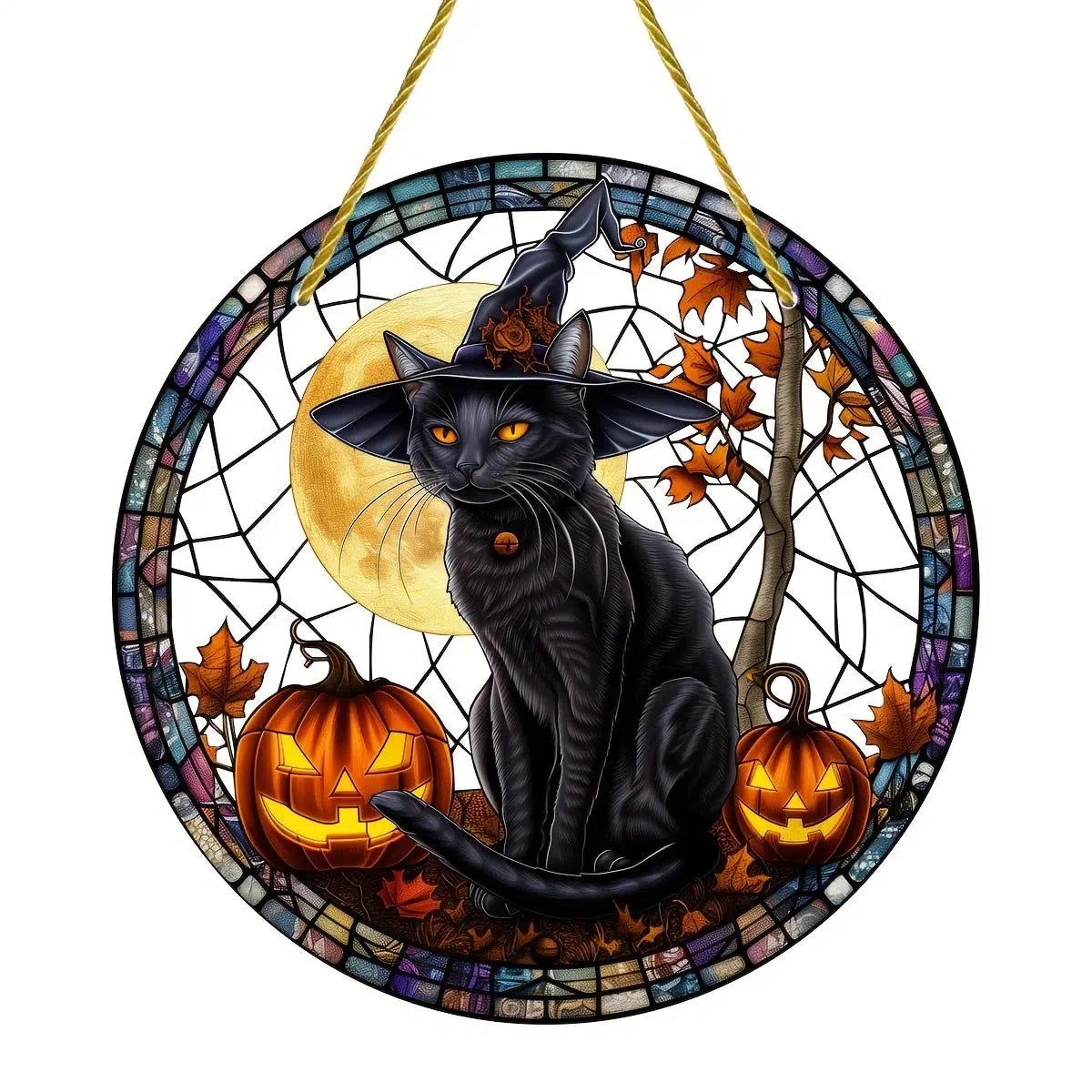Halloween Suncatcher Magic Black Cat Acrylic Round Sign-MoonChildWorld
