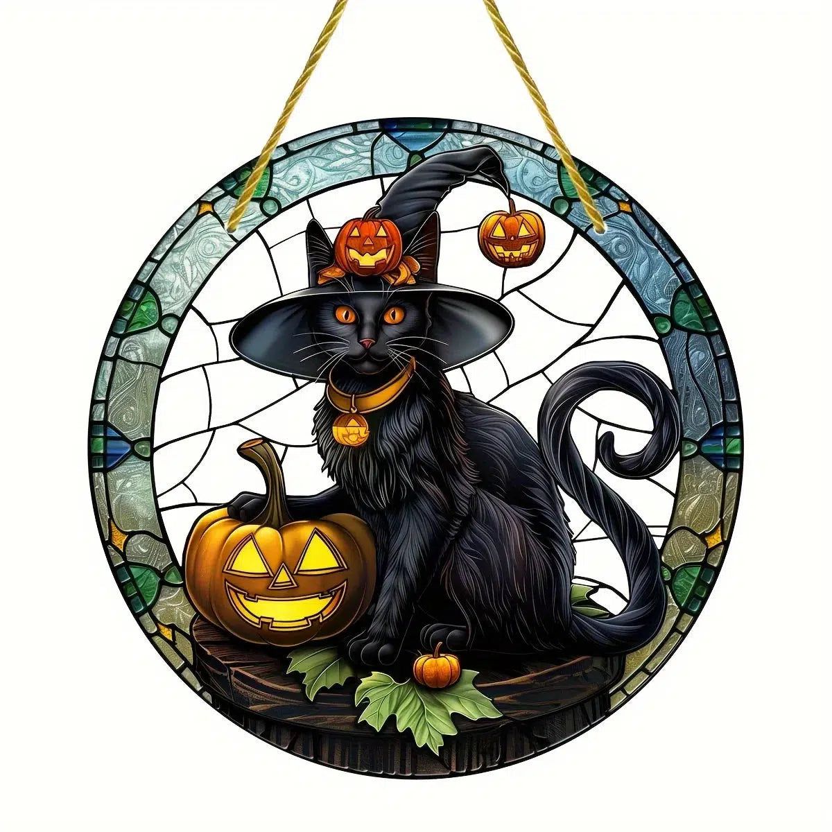 Halloween Suncatcher Magic Black Cat Acrylic Round Sign-MoonChildWorld
