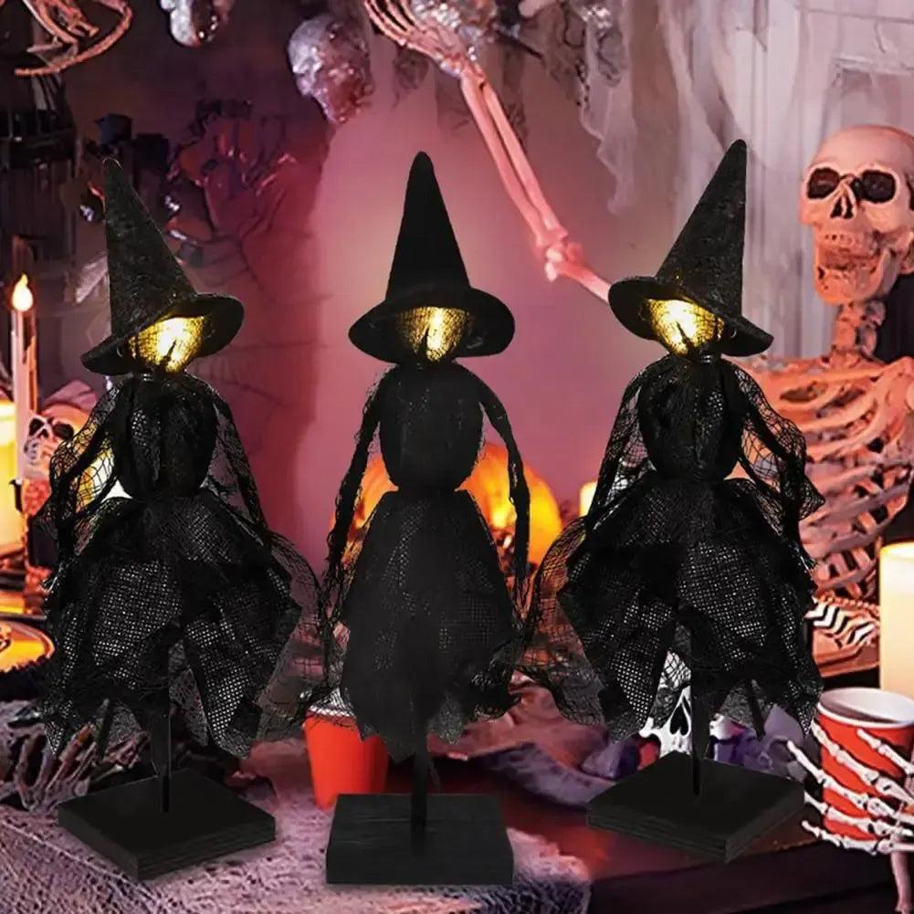 Halloween Table Decorations Wooden Witch Decor with Led - Witch Ornament for Halloween Home Decor-MoonChildWorld