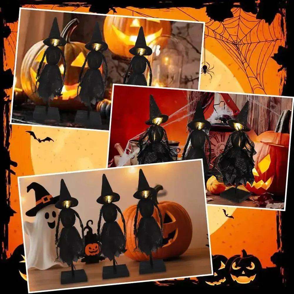 Halloween Table Decorations Wooden Witch Decor with Led - Witch Ornament for Halloween Home Decor-MoonChildWorld