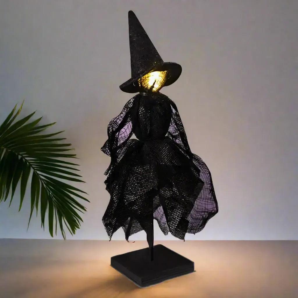 Halloween Table Decorations Wooden Witch Decor with Led - Witch Ornament for Halloween Home Decor-MoonChildWorld