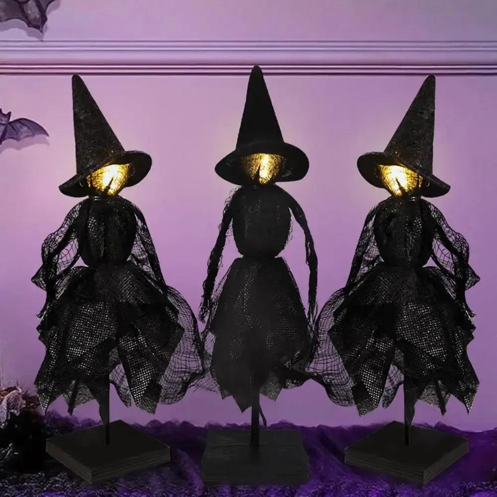 Halloween Table Decorations Wooden Witch Decor with Led - Witch Ornament for Halloween Home Decor-MoonChildWorld