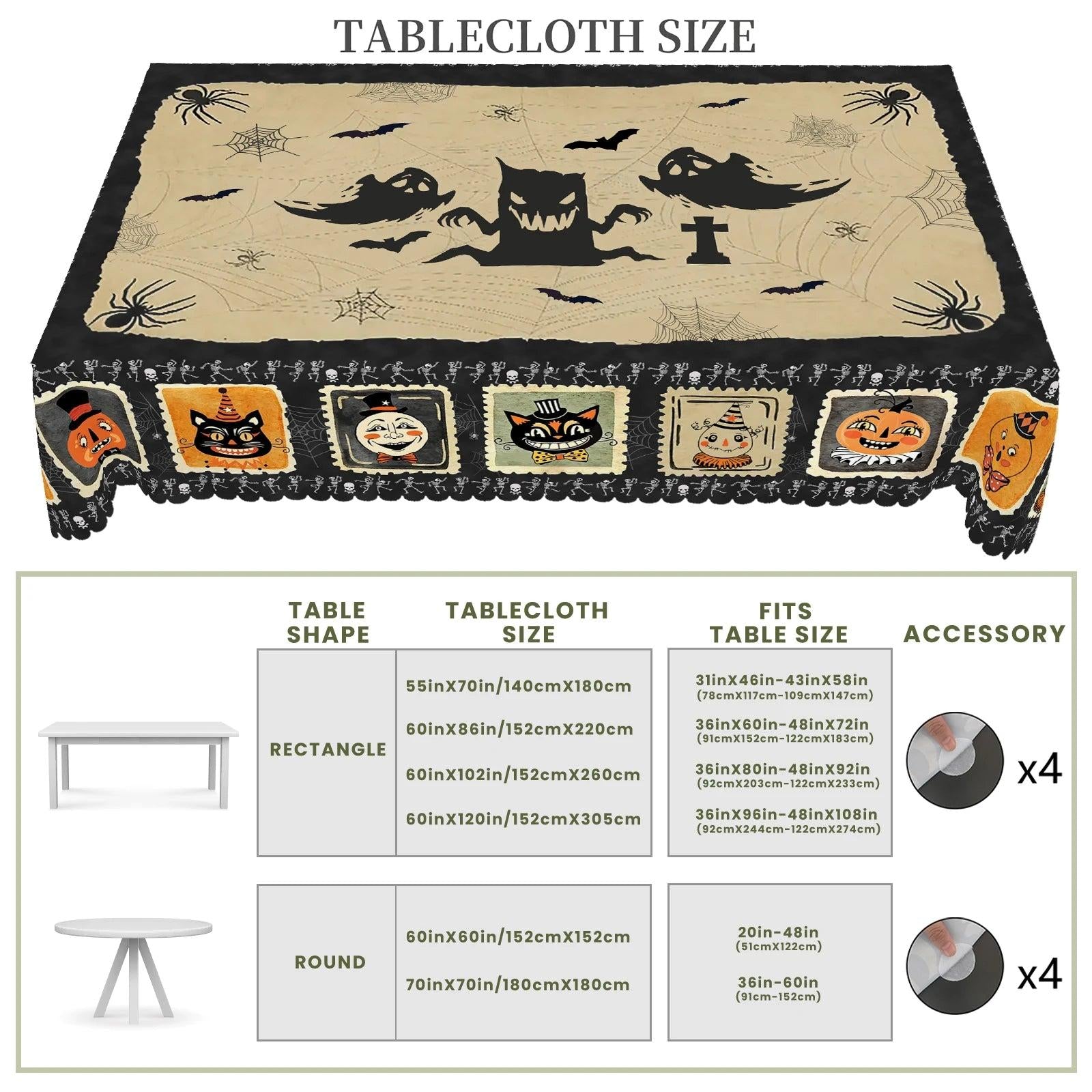 Halloween Tablecloth Black Cats, Skulls, and Ghost Patterns Spooky Witch Table Decoration-MoonChildWorld