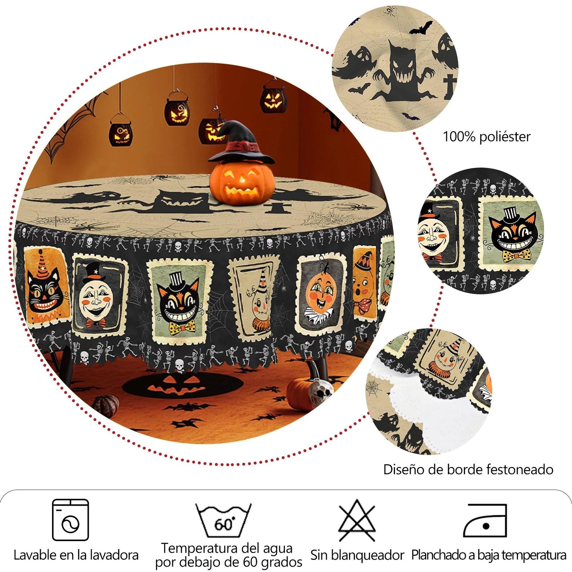 Halloween Tablecloth Black Cats, Skulls, and Ghost Patterns Spooky Witch Table Decoration-MoonChildWorld