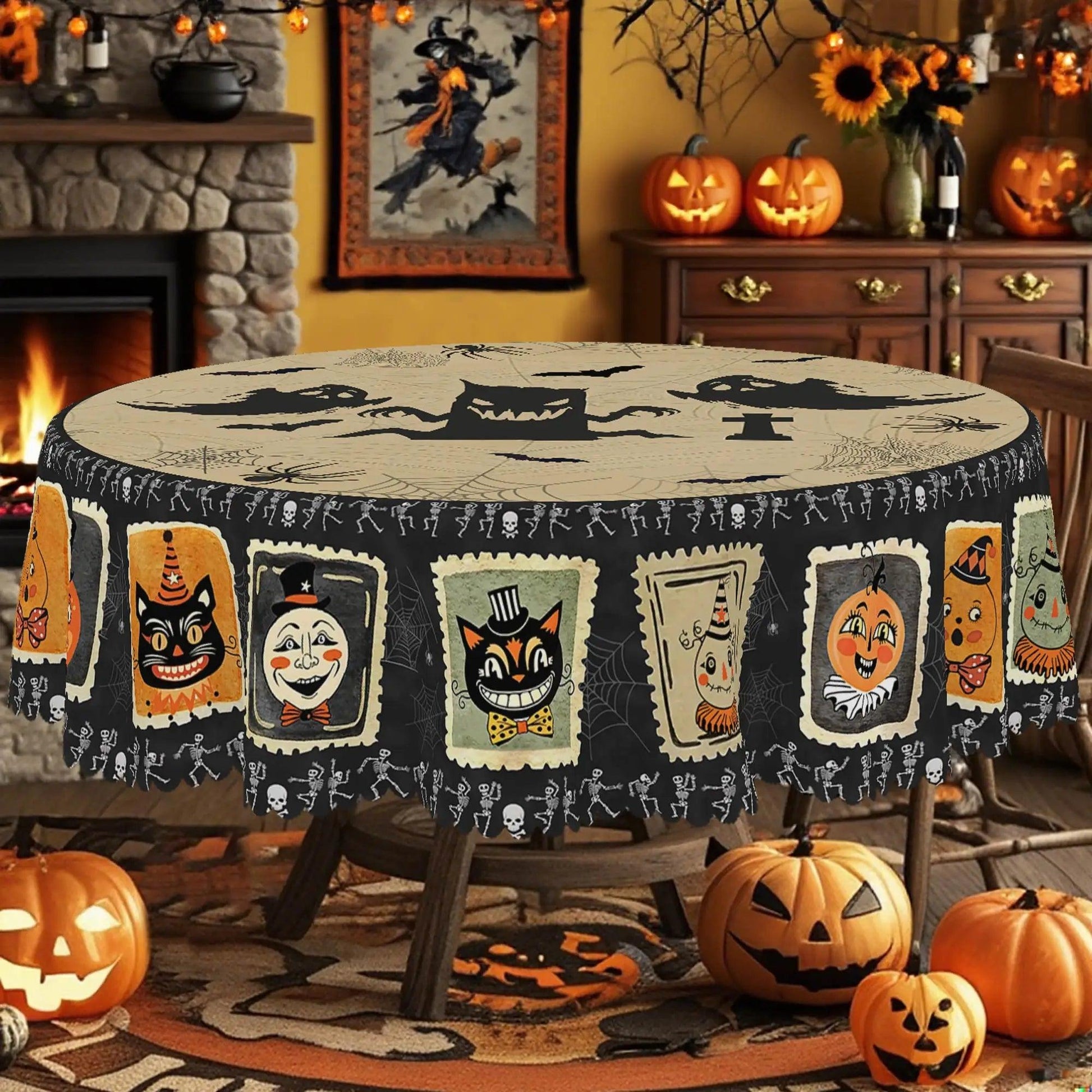 Halloween Tablecloth Black Cats, Skulls, and Ghost Patterns Spooky Witch Table Decoration-MoonChildWorld