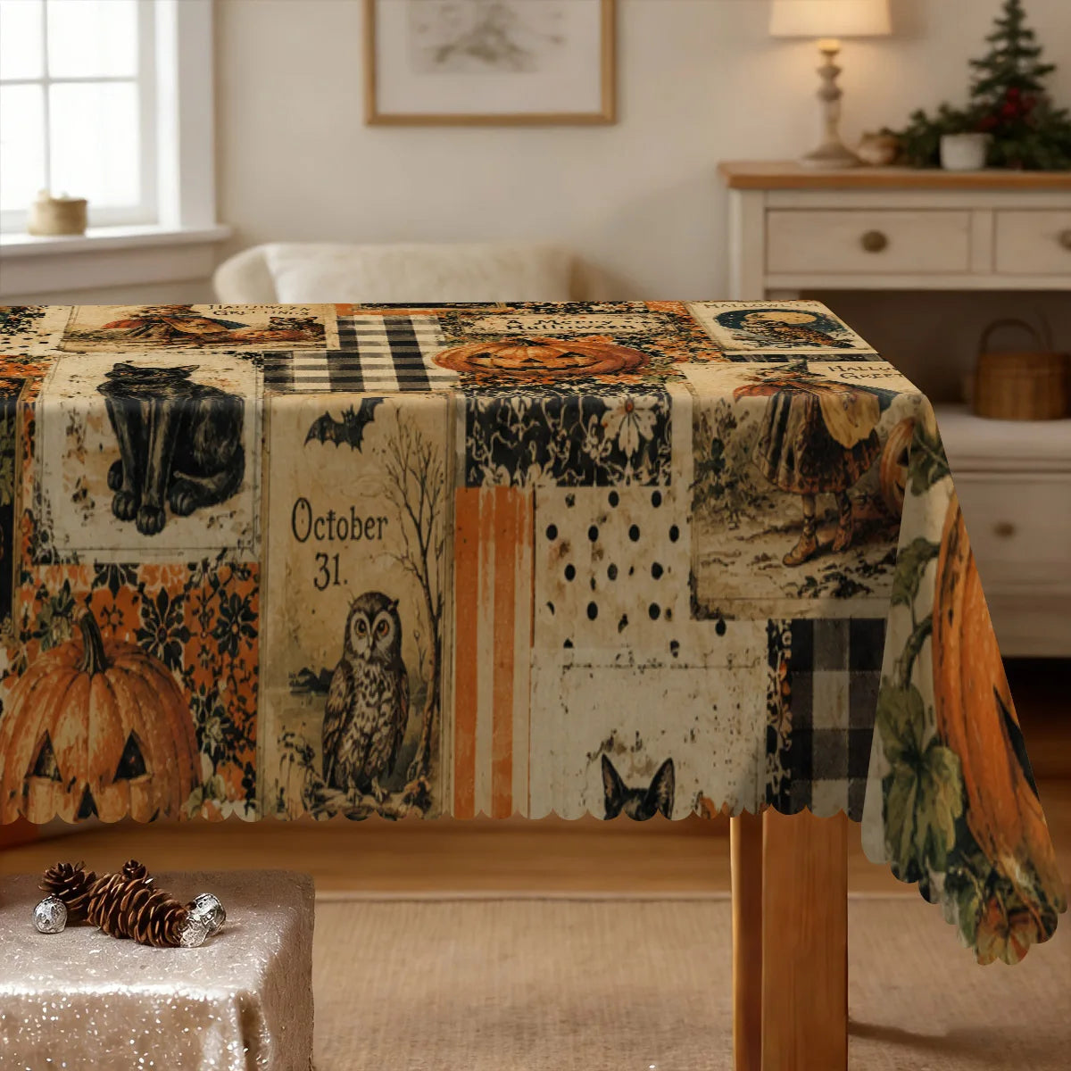Halloween tablecloth for spooky dining and picnic decor