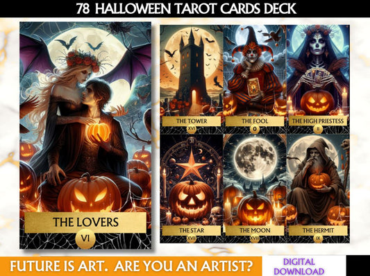 78 Halloween Tarot Cards Digital File