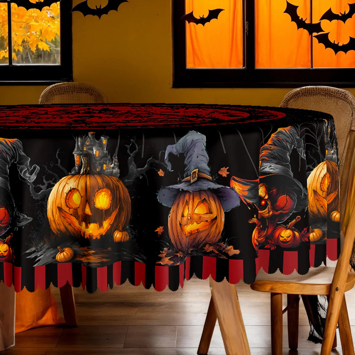 Halloween Theme Rectangle Tablecloth Spooky Dining Table Decor-MoonChildWorld