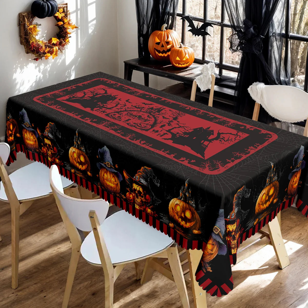 Halloween Theme Rectangle Tablecloth Spooky Dining Table Decor-MoonChildWorld