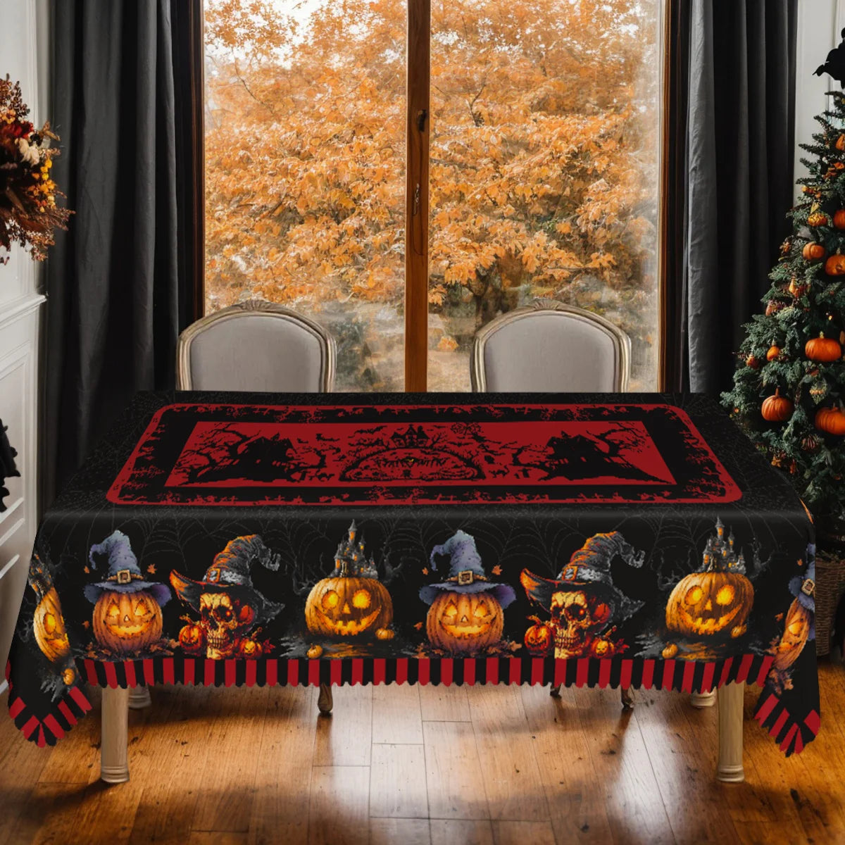 Halloween Theme Rectangle Tablecloth Spooky Dining Table Decor-MoonChildWorld