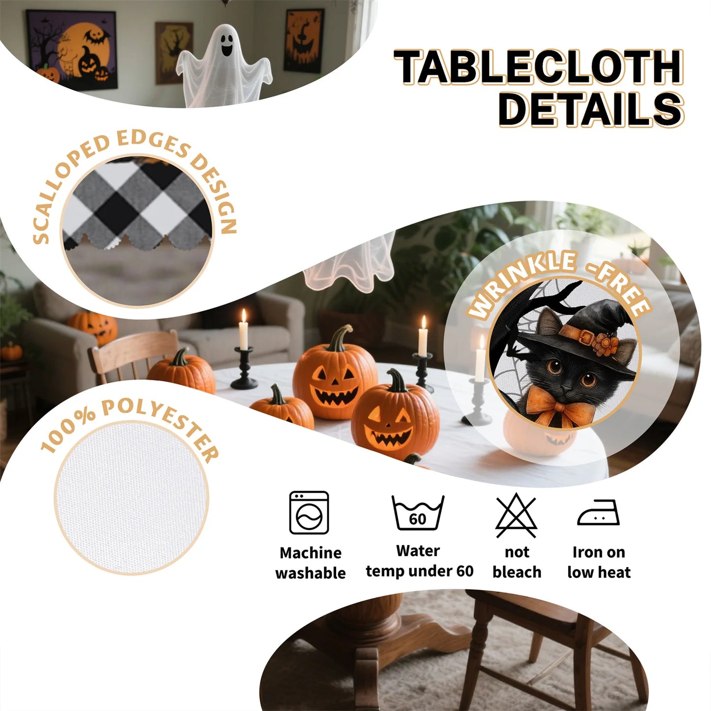 Halloween truck tablecloth with rustic pumpkin party decor