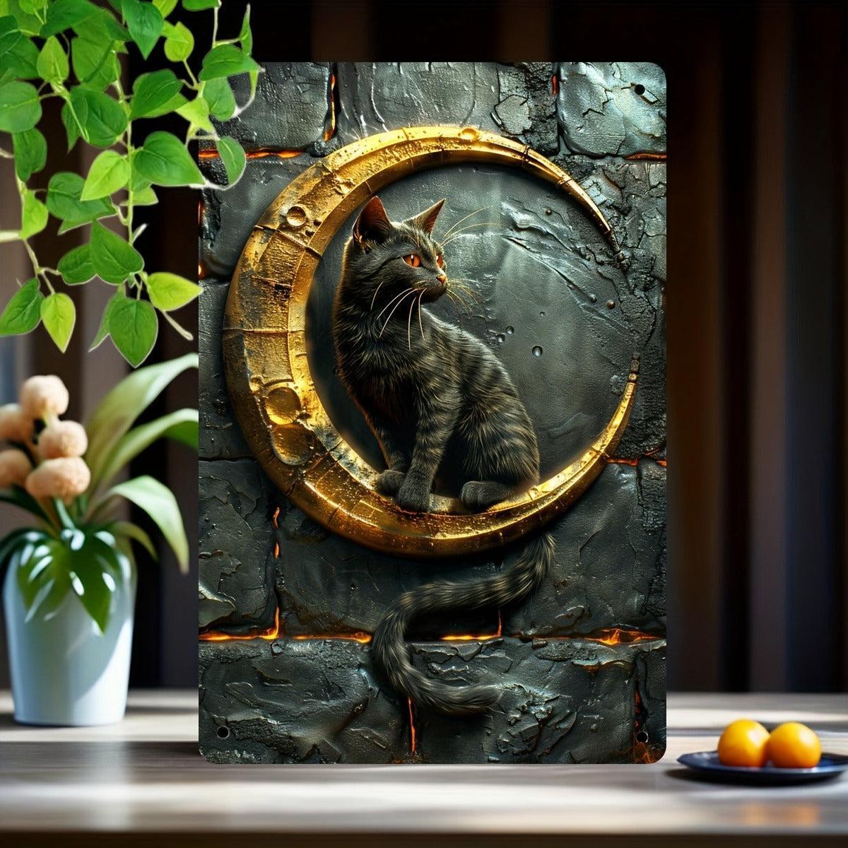 Halloween Wall Art Witchy Black Cat Metal Sign Spooky Home Decor-MoonChildWorld