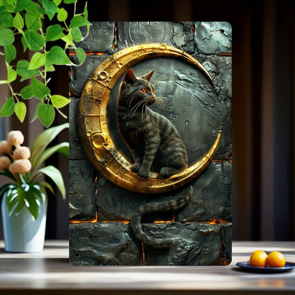 Halloween Wall Art Witchy Black Cat Metal Sign Spooky Home Decor-MoonChildWorld